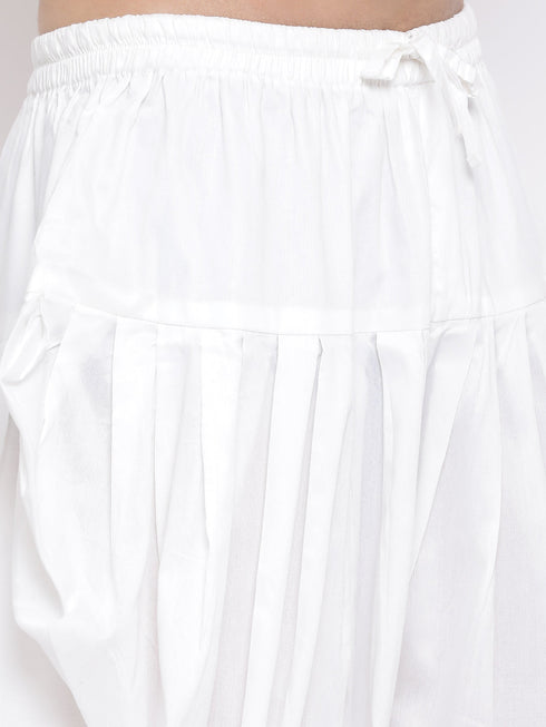 Vastramay Men's Green Cotton Blend Kurta and White Dhoti Set